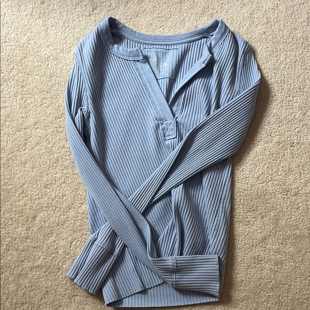 Aerie Slate Blue Ribbed Top